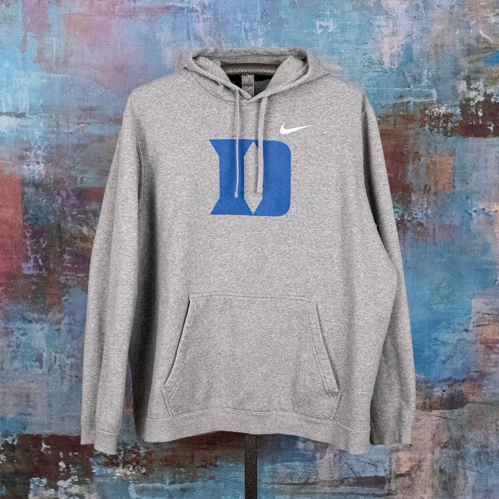 Nike Duke Blue Devils Pullover Logo Hoodie Men's XXL Kangaroo Pocket 80% Cotton